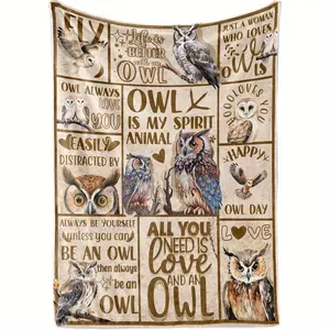 TKstyle Owl Blanket - Extra Large 50x 65inch - Soft Flannel Bedspread/Throw Blanket - Beige and Brown Owl Pattern - All-Season Sofa and Bed Decoration - Perfect Gift for Men and Women Owl Enthusiasts - Next Day Delivery!, Home Decor Accessories