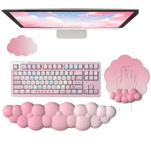 Ergonomic Pink Cloud Wrist Rest Keyboard and Mouse Pad Set - Comfortable Support for Typing and Gaming - Stylish and Functional Desk Accessories