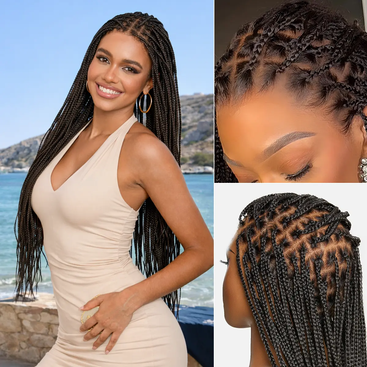 LUVME OwnScalp™ Knotless Box Braided Glueless Wig Summer Braids Salon-Quality Super Natural Scalp Full HD Lace Flexi-Fit Invisi Drawstring Cap #DealsForYouDays, Synthetic Braided, Lace Braided Wigs