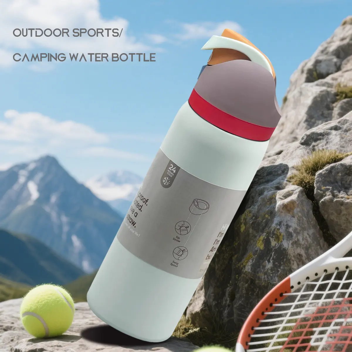 OW(Boneyard) Stainless steel outdoor sports water bottle with straw, double-walled vacuum insulated and ice-retaining car cup, ideal for outdoor camping,32oz/945ml capacity,100% leak-proof portable water bottle-Drinking Utensil/Water Bottle/Thermal Cup