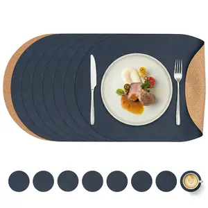 8-Piece 17" x 12" Vintage Marble & Wood Grain Placemats Set with Coasters – Double-Sided PU Leather, Non-Slip, Waterproof & Heat Resistant Table Mats for Dining Table, Home Decor & Dinner Parties