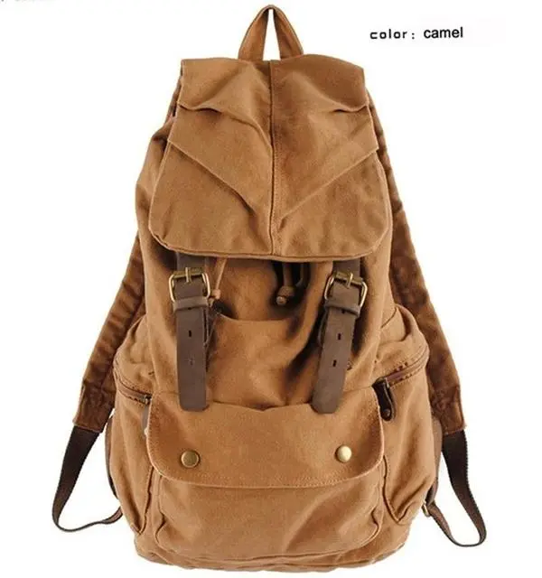 Fashion Vintage Leather military Canvas Backpack Men School Bag drawstring backpack Women Bagpack male Rucksack Teenager mochila