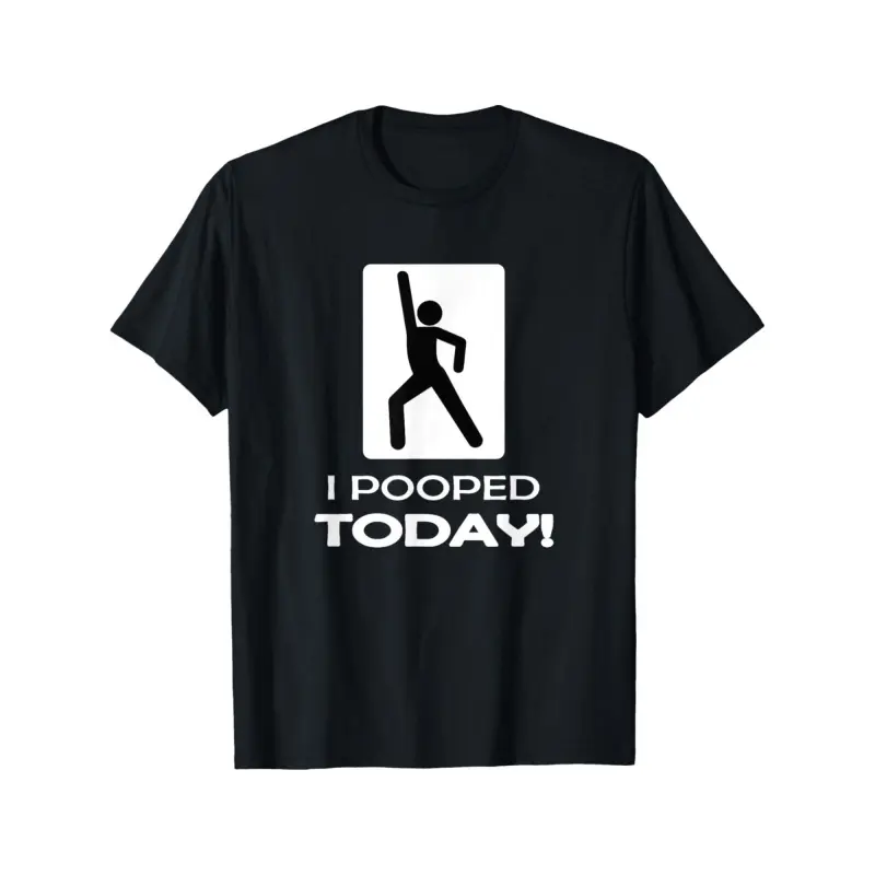Men's Short-Sleeve Graphic Menswear T-Shirt - Funny "I Pooped Today" Print, Humorous Fart Design, Soft Breathable Regular Fit Round Neck Crewneck, Casual Comfort for Casual Attire & Parties, All-Season Gift Idea (Black)