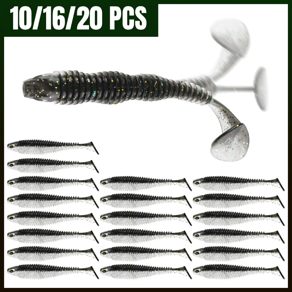 Paddle Tail Swimbaits Artificial Fishing Lures, 2.5-4.1 In Soft Plastic, 10/16/20 PCS Lifelike Swimming Action Fishing Equipment for Bass, Freshwater/Saltwater Angling, Artificial Fishing Lure
