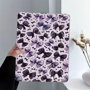 Black pink purple butterfly print, with adjustable stand and pen slot, foldable anti slip TPU protective case, suitable for Samsung, iPad mini, iPad Air, iPad Pro/iPad 10th generation, 11th generation and other series of iPad protective cases