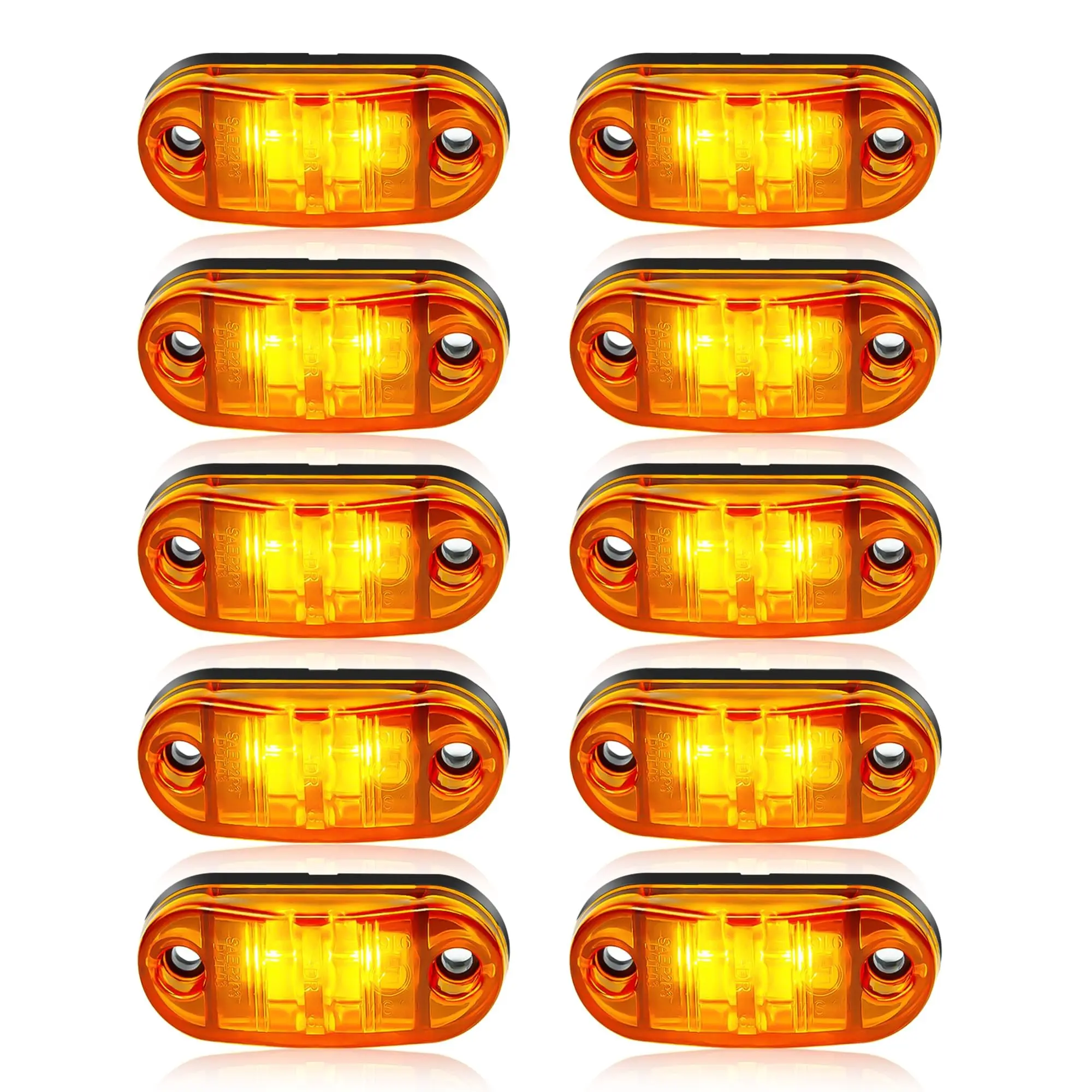 GJANSH 10 Pack Amber DC12-24V IP68 Waterproof LED Trailer Lights Kit Front Rear LED Side Marker Clearance Indicators Light for RV Camper Truck Van Caravan Boat