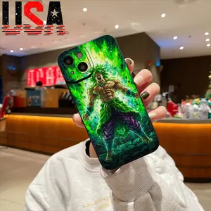 Green Aura Warrior Dynamic Design Case for iPhone 11/12/13/14/15/16 Pro Max Plus TPU Anti-Shock Lightweight Protection Black