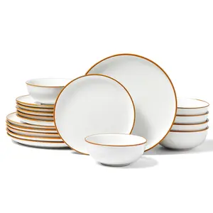 【Summervibes】VEVOR Dinnerware Set,  , Service for 6 (18 PCS), Round Plates and Bowls Sets, Scratch Resistant Ceramic Dinner Ware, Dishwasher and Microwave Suitable Kitchen Dish, for Dessert Salad Soup Pasta, White
