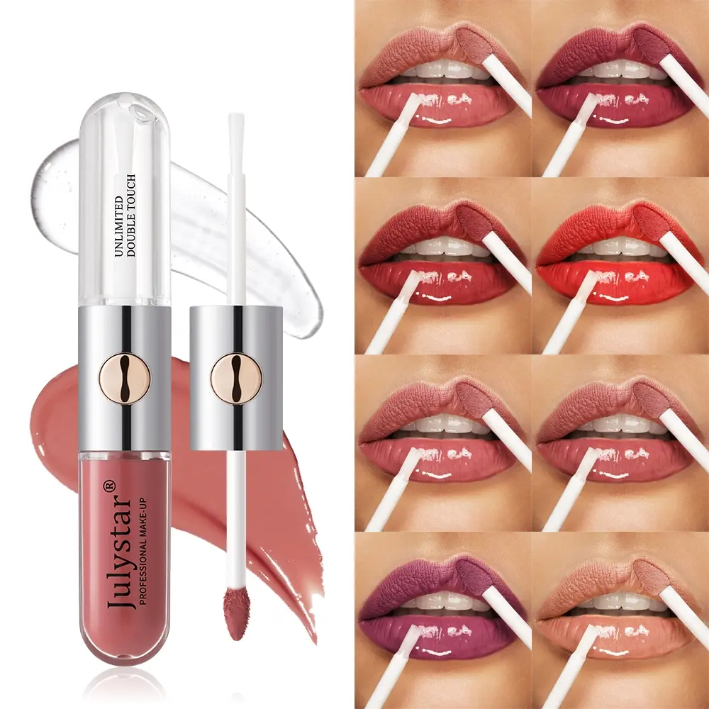 Double Head Mirror Glowy Lip Gloss Makeup Glamour Gloss Long-Lasting Moisturizing Hydrating Lip Oil, Lip Products Makeup, 9 Color Options, Easy Application, Liquid Form, Glossy, Hydrate