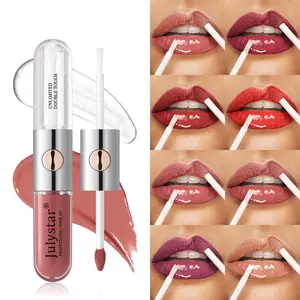 Double Head Mirror Glowy Lip Gloss Makeup Long-Lasting Moisturizing Hydrating Lip Oil, 9 Color Options, Easy Application, Liquid Form, Glossy, Hydrate
