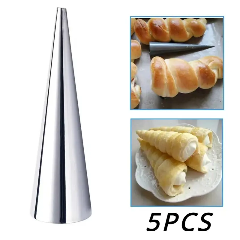 5pcs Conical Tube Cone Roll Moulds Spiral Croissants Molds Cream Horn Mould Pastry Mold Cookie Dessert Kitchen Baking Tool Baking Supplies