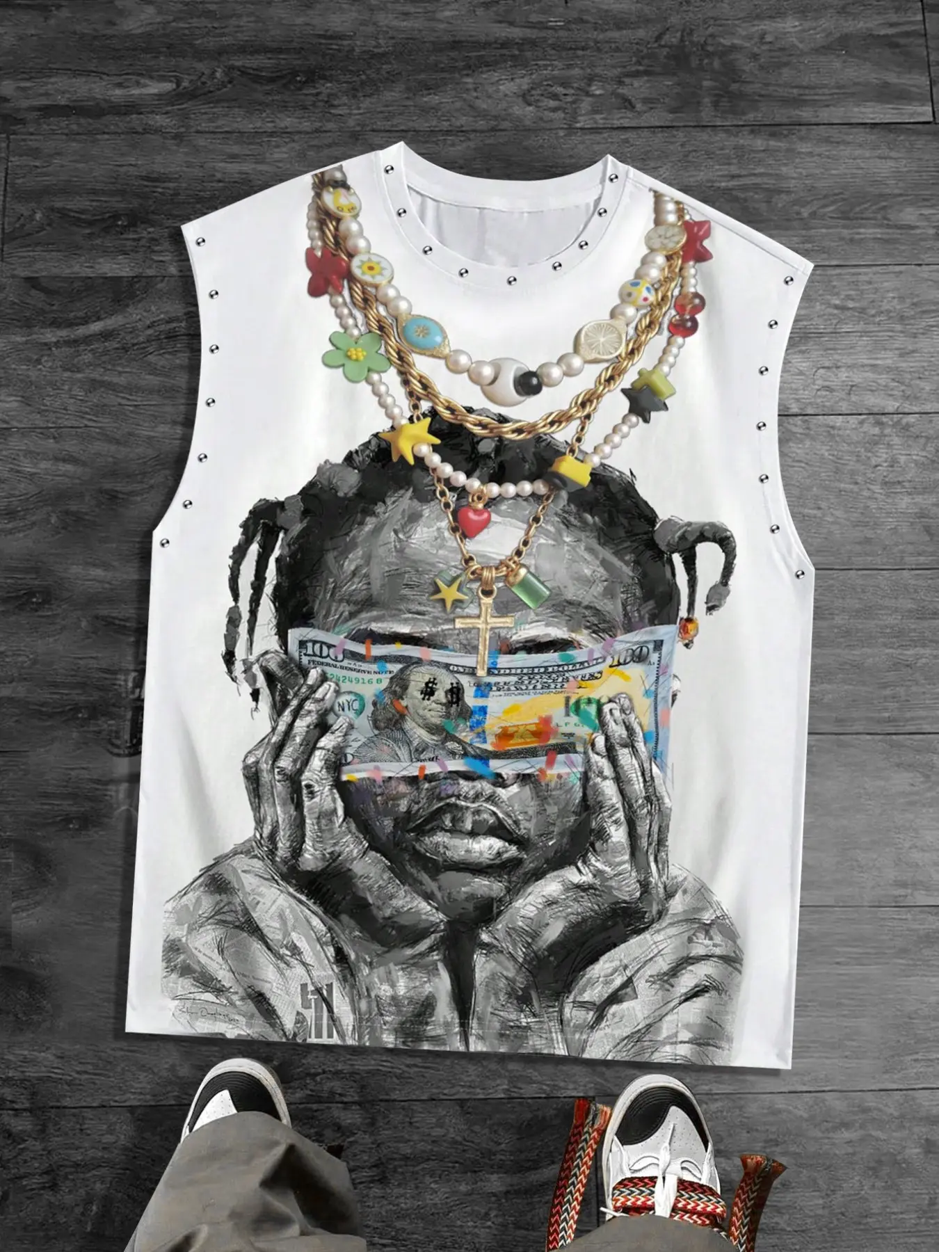 Graffiti vest men's and women's white, cartoon graffiti little boy printed, sleeveless t-shirt, Graphic tank top, punk American retro, summer 2026 European and American street fashion brand Y2K style