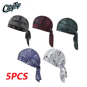 2Pcs/5Pcs Paisley Cooling Headscarf Cap Set, Motorcycle Pirate Head Wrap Safety Helmet Liner, Elastic Fit Hand Washable Multifunctional Outdoor Headwear for Athletes & Outdoor Enthusiasts