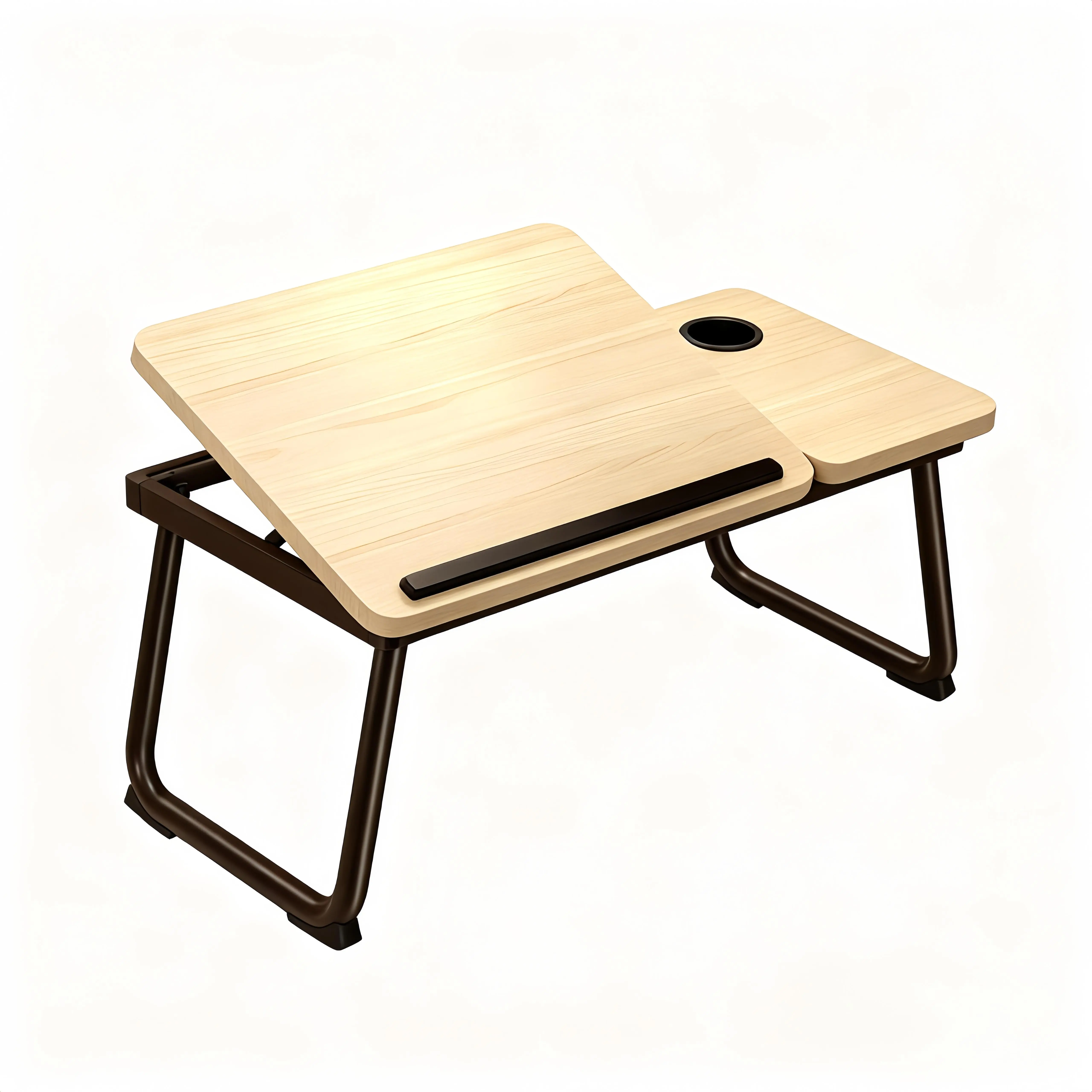 Foldable Lap Desk with Adjustable Tilt, Spill-Proof Cup Holder & Portable Dual-Top Design, Light Wood Laptop Tray Table for Bed, Sofa & Dorm Work, Reading & Snack Time