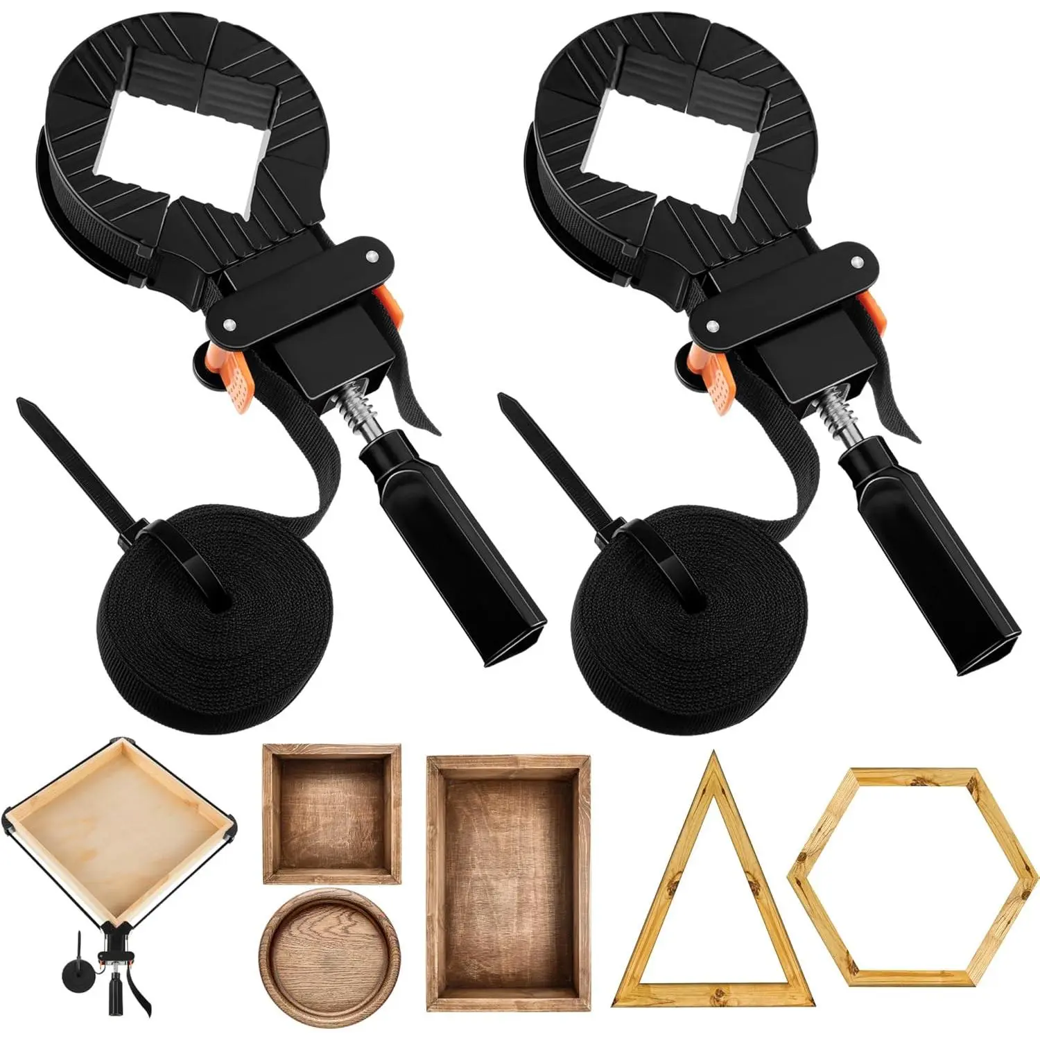 13 FT Belt Band Strap Clamps for Woodworking, Quick Release Band Clamps with 4 Corner Claws, Thick and Sturdy Belt Clamp, Adjustable Picture Frame Clamp Tool(2 Pack)
