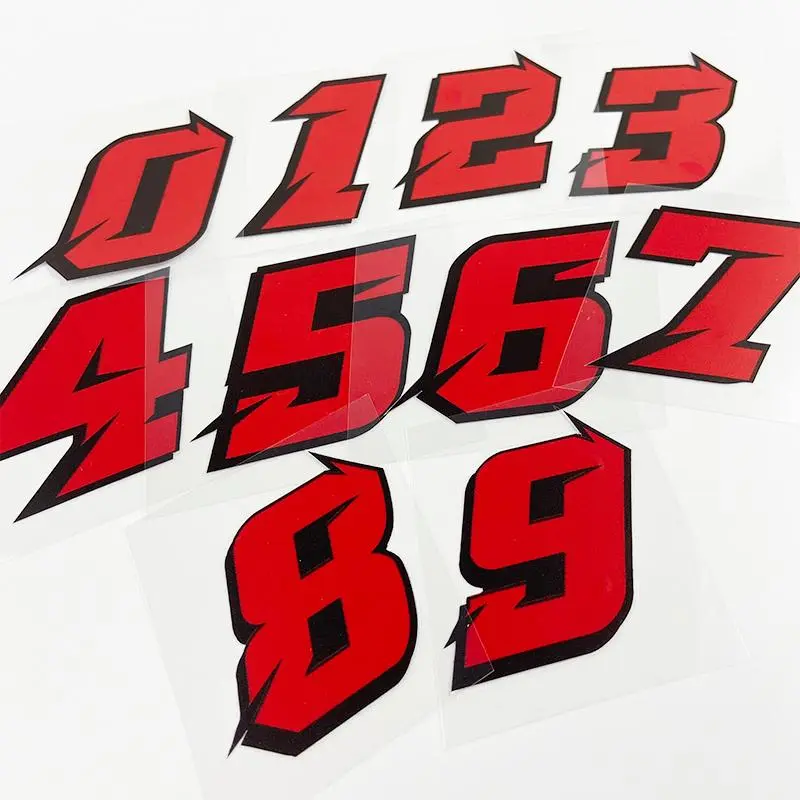 Red Arabic Number Sticker, Fashion Waterproof Vinyl Decals for Motorcycle Fuel Tanks, Side Panels, Helmets, Scooter Body, Car Windows, Motorcycle Stickers, Motorcycle Decoration