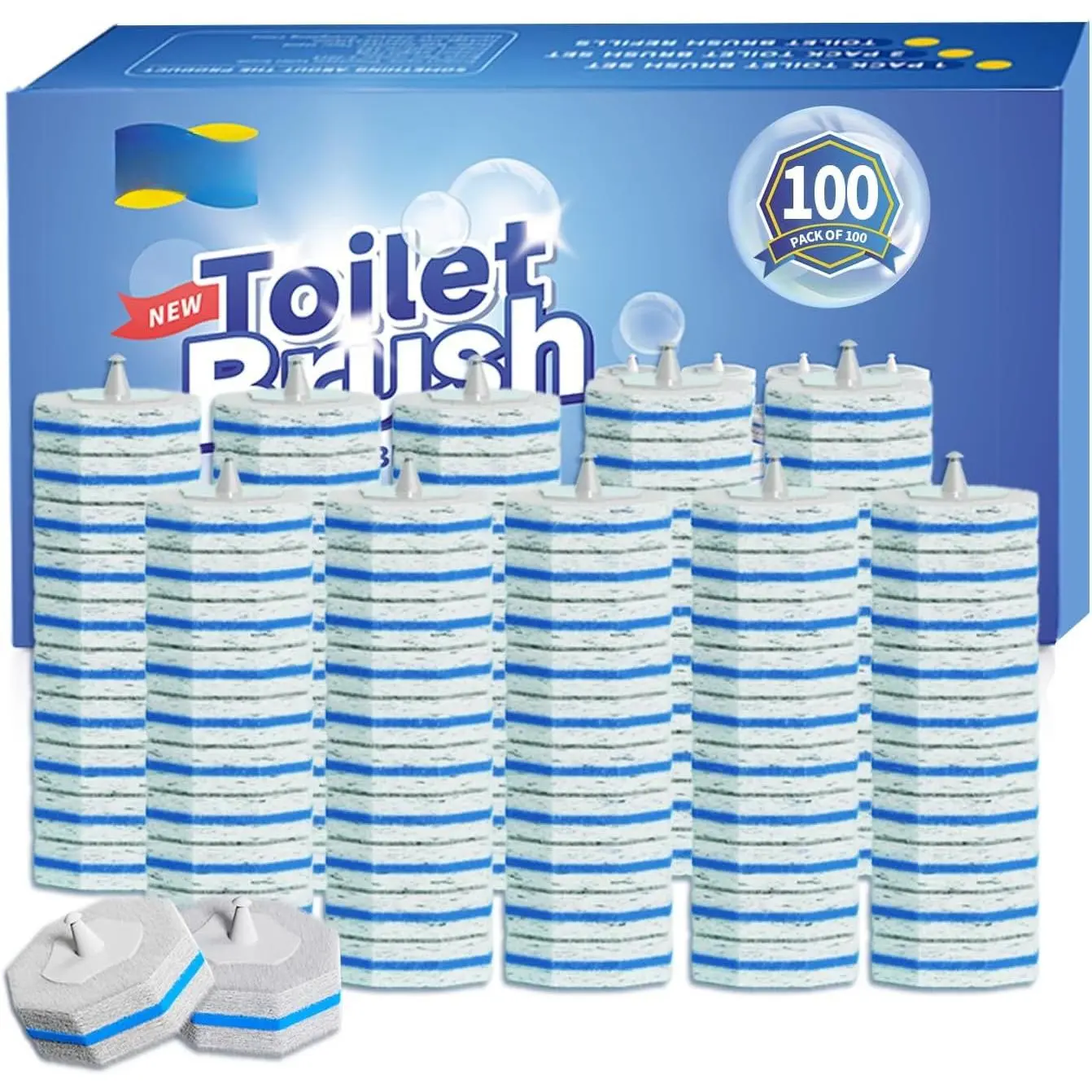 100-Count Bulk Plastic Toilet Wand Refills - Disposable Synthetic Cloth Replacement Heads for Default Household Bathrooms Bowl Cleaning, Compatible with Toilet Brush Cleaning System, Households, Toilet Cleaner