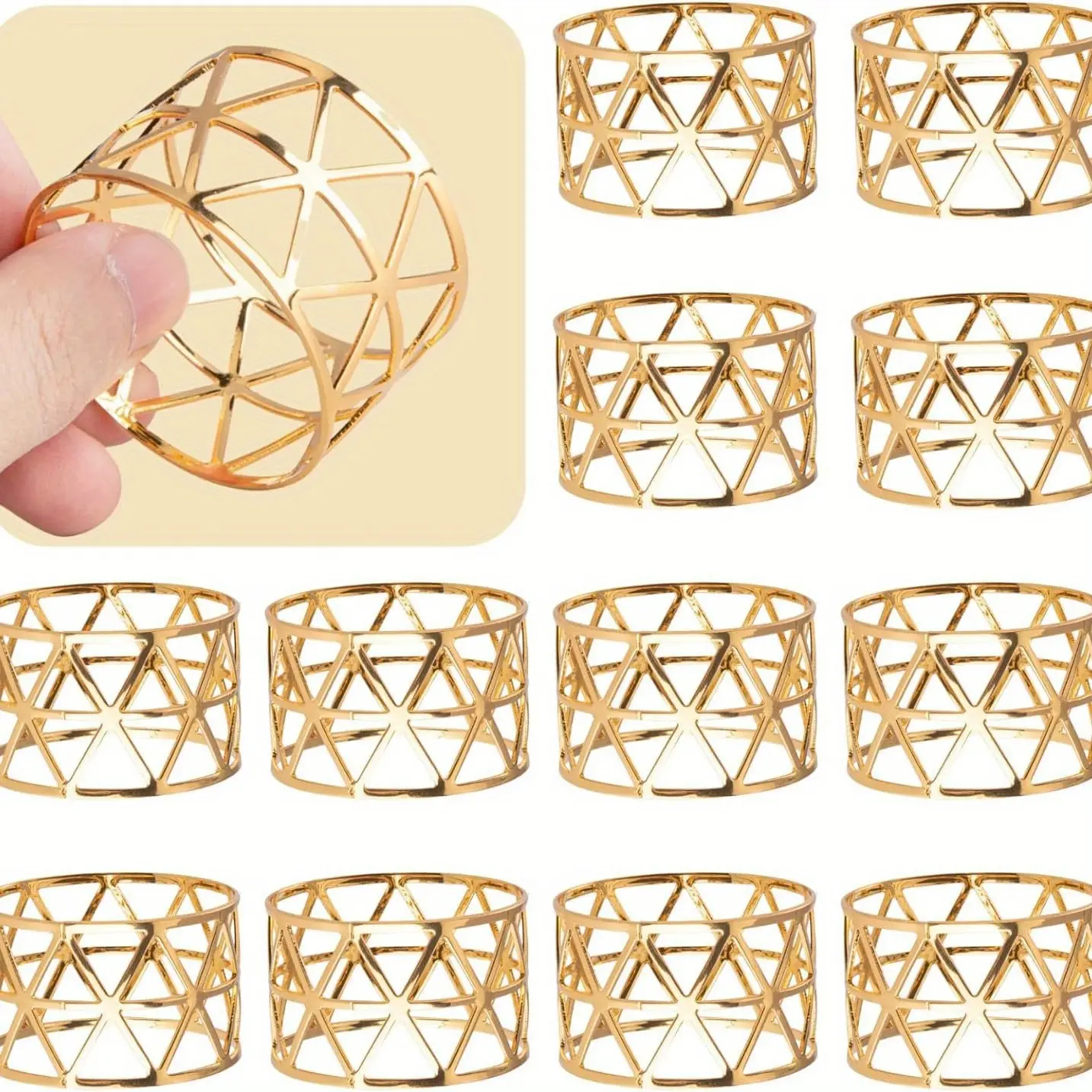 18 Pack Gold Napkin Rings, Vintage Hollow Napkin Holders, Metal Fabric Napkin Buckles for Wedding, Family Collecting, Birthday Party, Dining Table Decoration