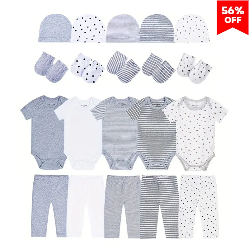 JY.COZY FOR BABY 20 Pcs Unisex Cotton Reborn Baby Doll Clothes Set for Newborn Dolls Light Grey Sleepwear Outfit with Hats & Leggings Kids Pretend Play Accessories Cozy Newborn Baby Stuff Girl Clothes