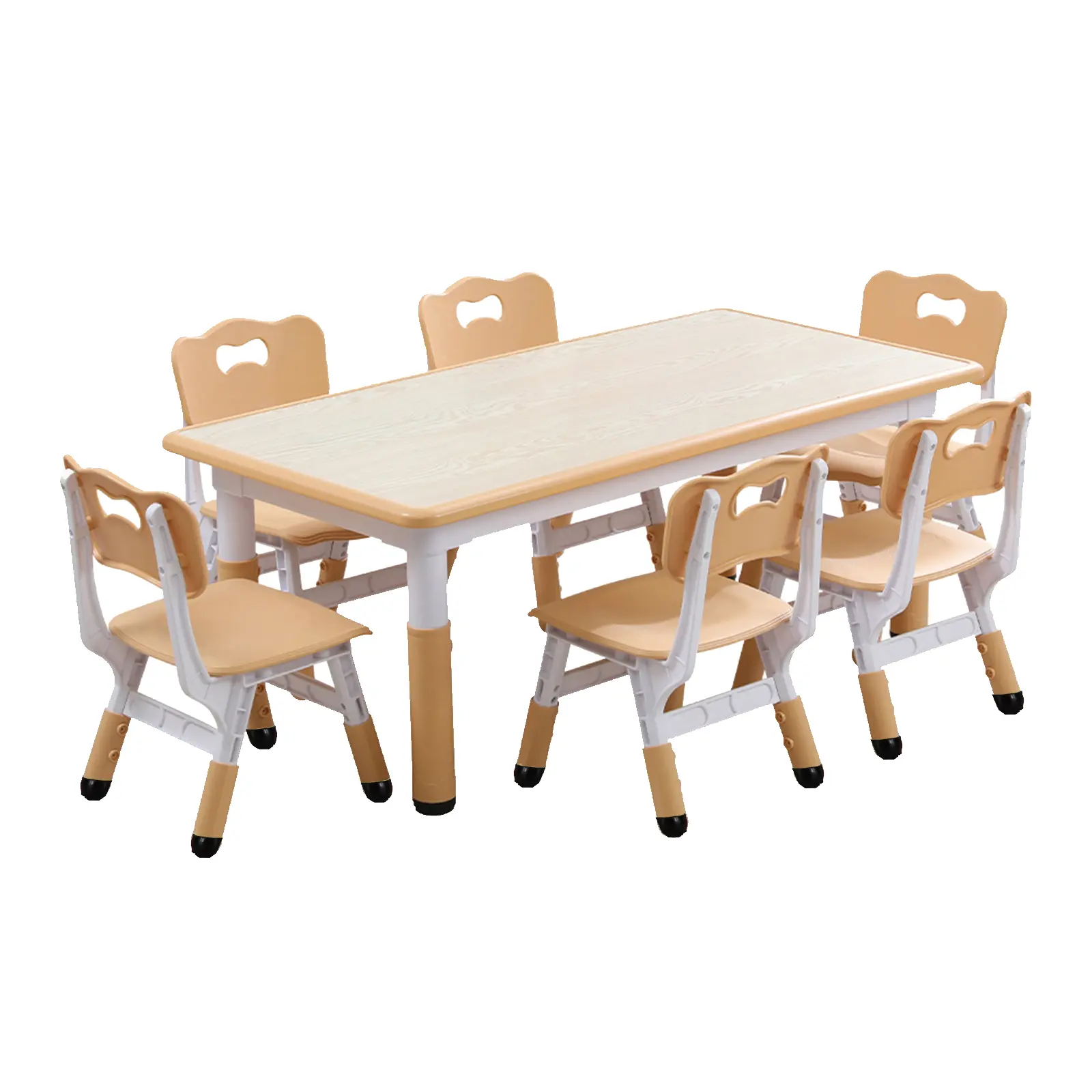 Kids Table and 6 Chairs Set Height Adjustable Children Learning Study Table Set Waterproof Activity Toddler Play Table with 6 Chairs Set for Toddlers Ages 2-10 Playroom Classroom Daycare Homeschool Plastic Arts Crafts Table