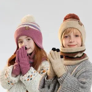 Unisex Winter Knitted Warm Set - Hat Gloves Neck Warmer with Ear Protection Soft Texture Stylish Cold Weather Comfort for Women