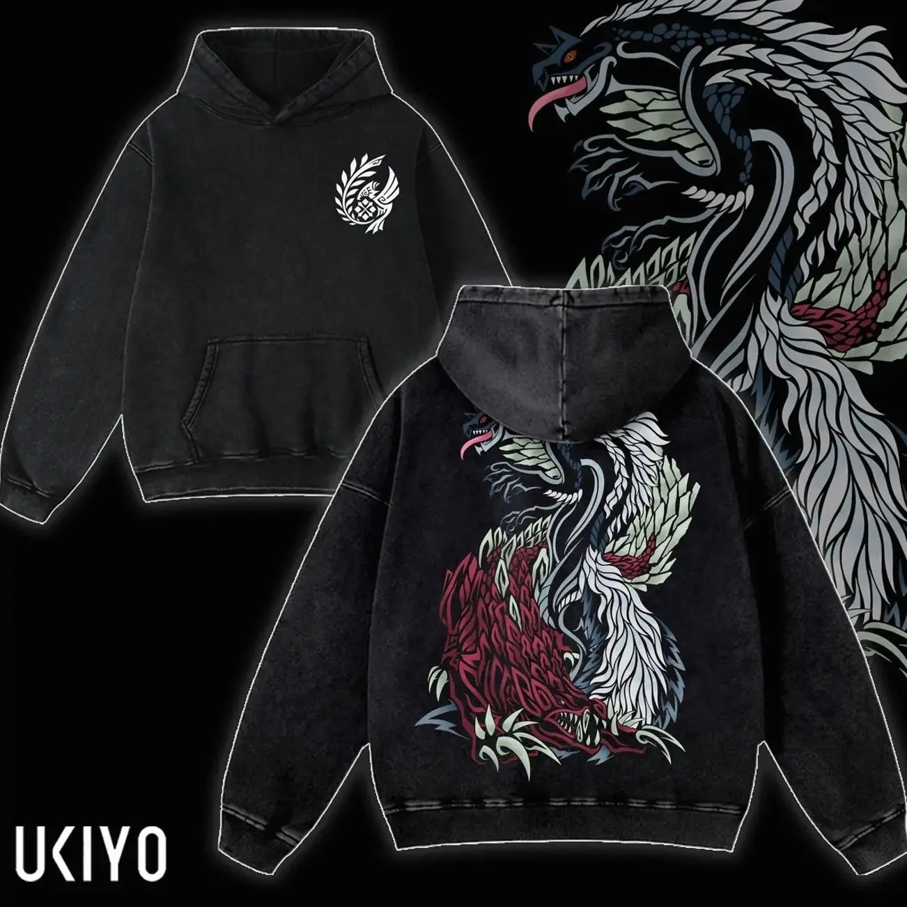Monster Hunter Tobi Kadachi Odogaron Hoodie Vintage Acid Wash Heavyweight Cotton Oversized Graphic Hooded Sweatshirt Retro Gaming Streetwear Men Women Unisex L7N