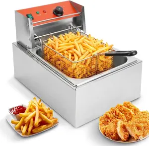 Commercial Deep Fryer with Basket 6-12L Capacity Adjustable Temperature and Timer Stainless Steel With lid Suitable for home/commercial/camping/outdoor (Single fry basket + machine-8lbs)