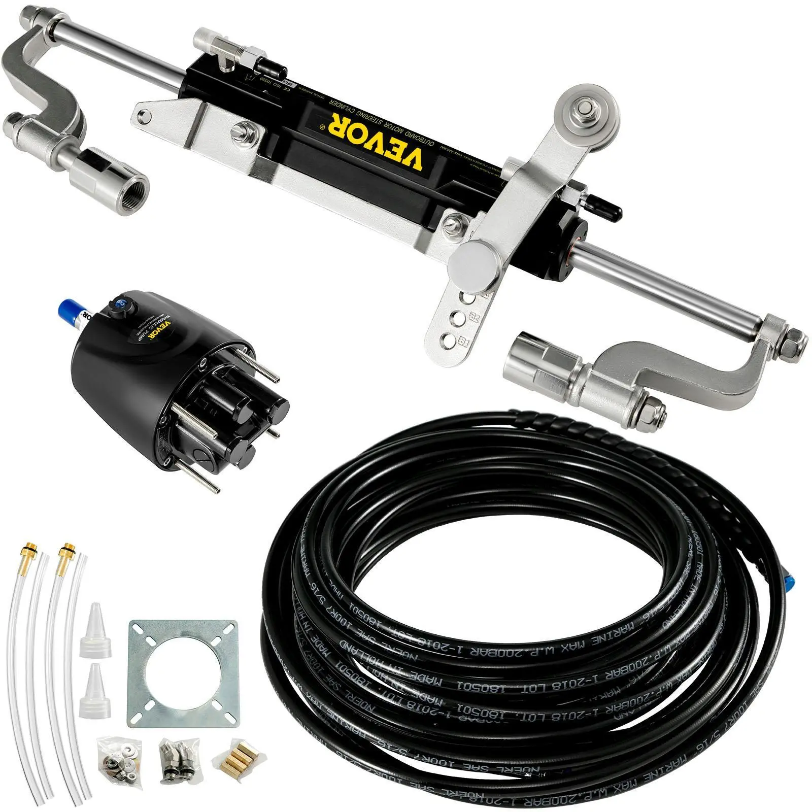 【SummerFinds】VEVOR Hydraulic Steering Kit, 300HP Hydraulic Steering Compact Cylinder, Hydraulic Outboard Steering Kit with Helm Pump for Boat Marine Steering System,dorm essentials,home decor