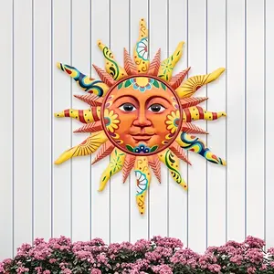 Elegant Sun-Shape Metal Christmas Ornament, Colorful Outdoor Home Hanging Wall Decor - Cast Iron Alternative to Red & Green Pieces for Garden, Yellow Sun Ornament