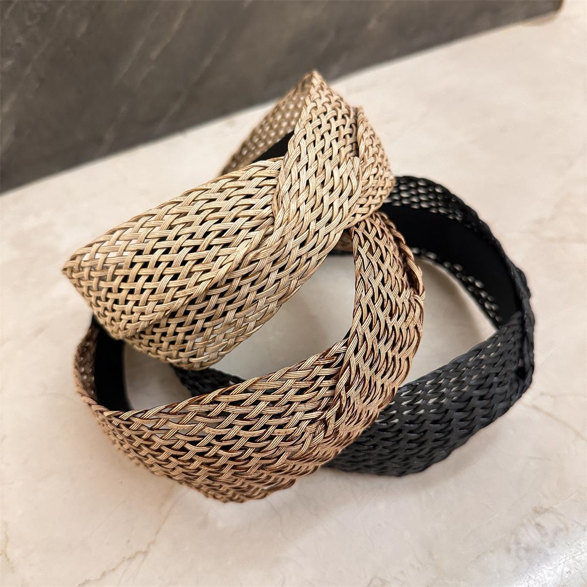 2PCS Summer Fresh Resort Style Straw Braided Knotted Cross Headband Handcrafted Weave with High Crown to Flatter Face Shape Wide-Brimmed Headband