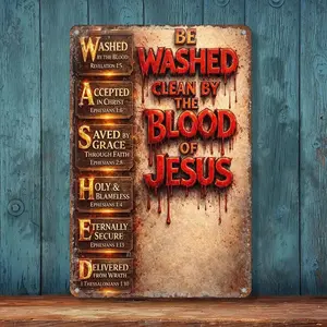 Washed Be Washed Clean By The Blood Of Jesus WASHED Acronym Vintage Metal Sign - 8x12 Inch Retro Aluminum Wall Decor for Christian Home, Man Cave - Religious Gift