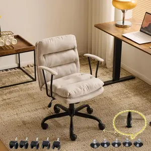 VINGLI Comfortable Office Desk Chairs with/No Wheels,Dual-Base,Removable Armrests,Adjustable Comfy Swivel Computer Task Nail Tech Chair for Office,Sewing,Makeup Vanity,Teen,Linen Fabric