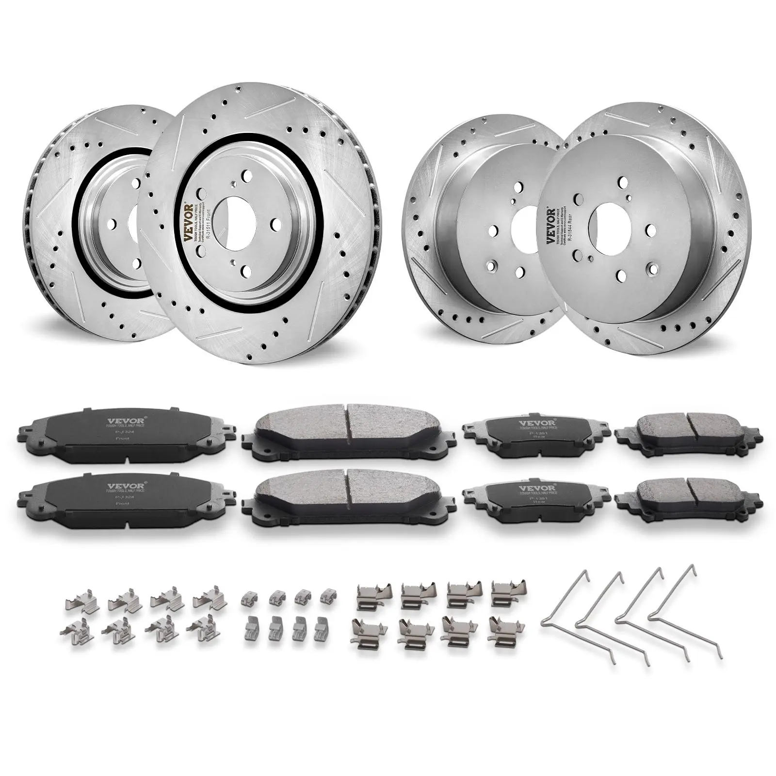 【summerfinds】VEVOR Front and Rear Brake Kit Compatible with Toyota Sienna, Highlander, Lexus RX350, RX450h, Drilled and Slotted Brake Rotors Ceramic Brake Pads Replacement, 12.9" Front Rotors 12.2" Rear Rotors