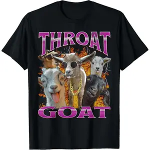 Unisex-Adults Throat Goat Funny Offensive Adult Humor Bootleg Y2K Graphic T-Shirt - Black, Small - Short Sleeve - T-Shirt - Unique Graphic Design