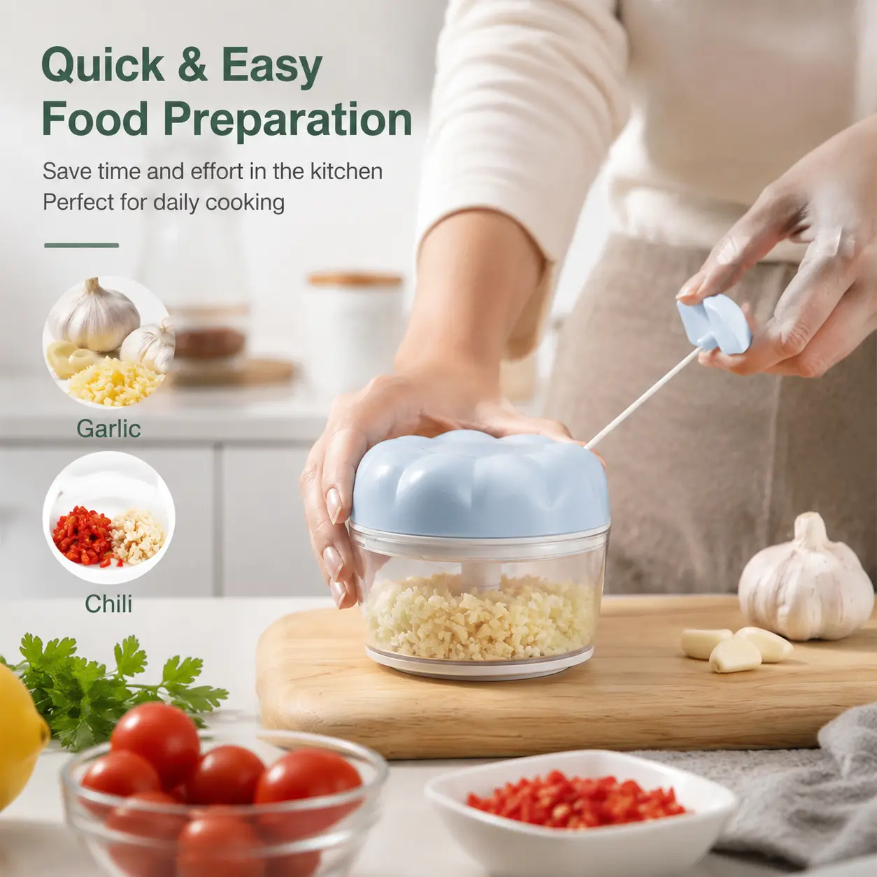 Single Plastic Cordless Mini Food Processor with Rotating Polycarbonate Blades - 1-Piece Handheld Vegetable Mincer for Home Kitchen Garlic, Chili Chopping, Rotating Blades Mini Food Processors & Choppers