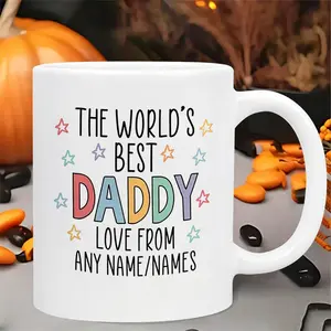Hand-painted Pattern Mug The World's Best Dad Mug - Colorful Star Pattern, Dishwasher Safe, Reusable Coffee & Tea Cup - Perfect Father's Day Gift for Dad, Father Day Gifts Father Gift