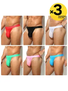 2/3/4 Pcs Random Color Men's Solid Color Mesh Thongs, Breathable & Comfortable, T-Back Hip-lifting Bikini Style, Versatile for Home & Sports Wear, Breathable Undergarments