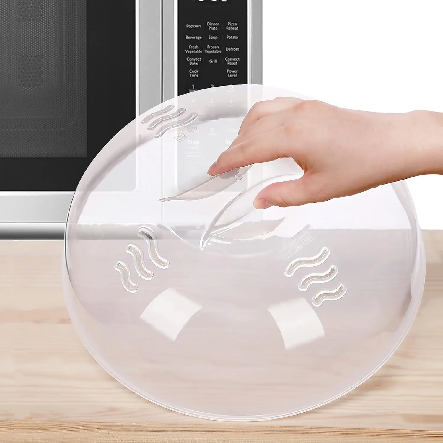 11.5x11.5x4.5 In Large Indoor Food Grade Heat Resistance Cooking Splatter Guard - BPA-Free Durable Kitchen Utensil, Easy-Grip Handle, Enlarged Perforated Steam Vents, Dishwasher Safe Food Dome
