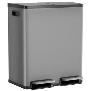 Sweetcrispy 16-Gal Stainless Steel Kitchen Trash Can - Dual Compartment, Fingerprint-Proof, Waterproof, Pedal Opener Lid, Stainless Steel Bins for Home & Office, Trash Cans For Kitchen, Foot Pedal