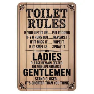 Funny Toilet Rules Rustic Bathroom Tin Sign, Vintage Bathroom Rules Metal Sign Print Aesthetic Room Decoration for Home Bedroom Kitchen Bar Coffee Bathroom Indoor Outdoor Wall Decor, 8 X 12