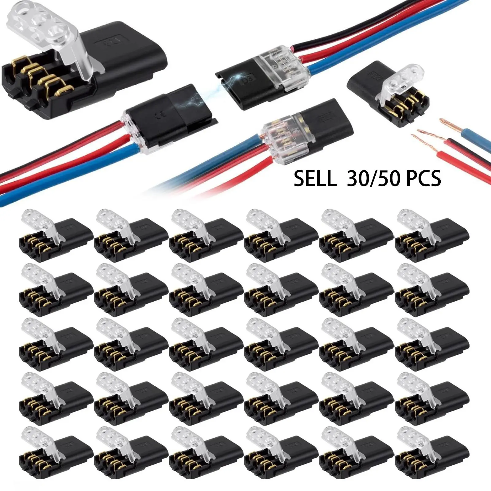 D3 Type LED Male to Female Connection Clamp, Wire Plug in Connector,Pluggable Low Voltage Wire Connector with Locking Buckle, Light Strip Connectors, Lighting Accessories, Installation