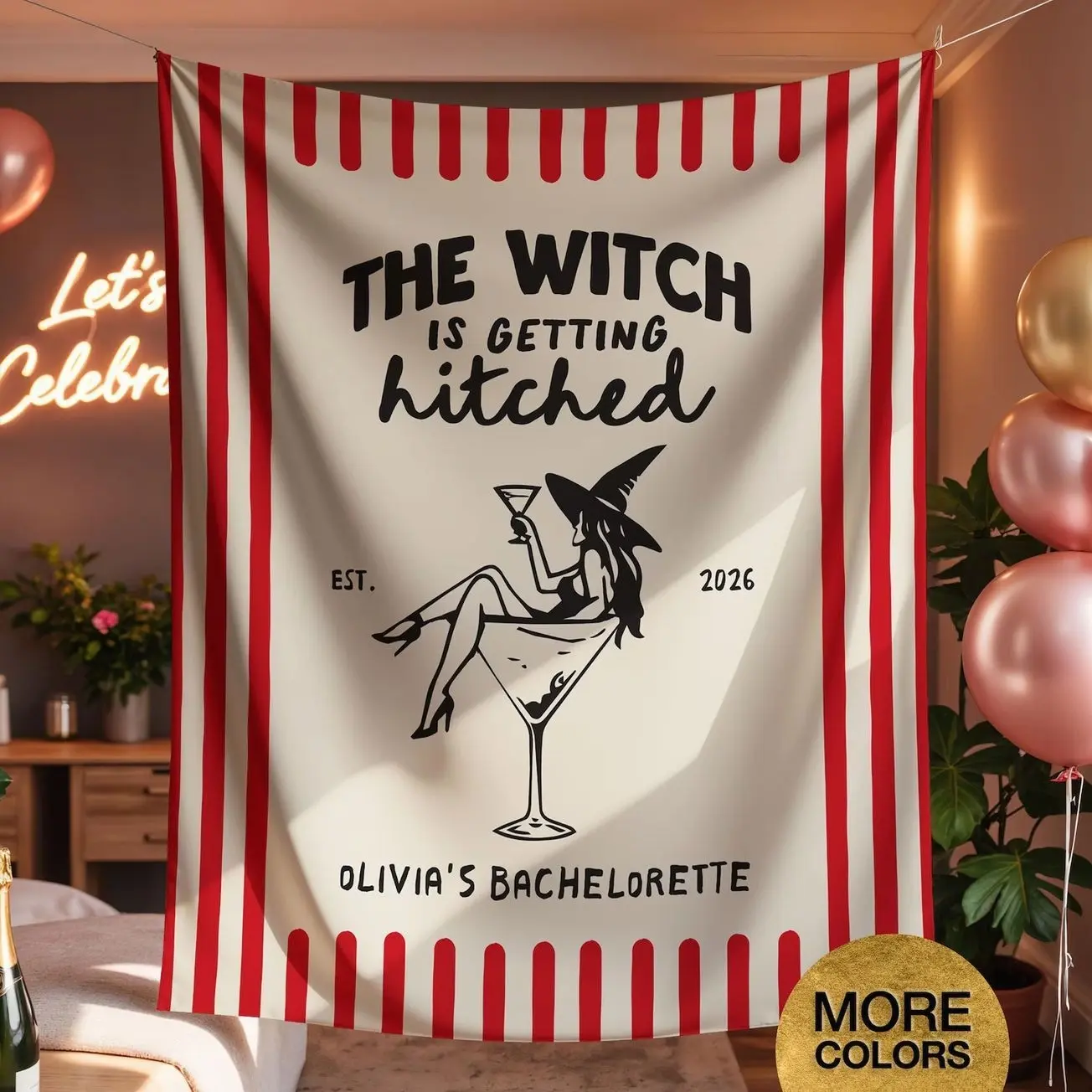 Witch Bachelorette Banner Halloween Witch Is Getting Hitched Tapestry Personalized Bachelorette Sign Decor Bachelorette Backdrop Skeleton