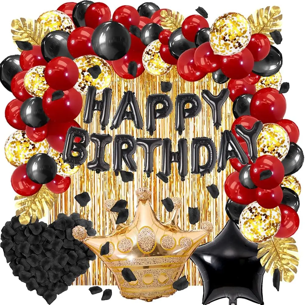 Red and Black Birthday Decorations Party Supplies Set,Black  Confetti Balloons  curtain for  Shower Wedding Birthday Graduation Anniversary Bachelorette Party Decorations