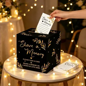1Set Black Wedding Ballot Box Keepsake Set Includes 50 “Share a Memory” Guest Message Cards for Birthday Party, Anniversary, Guest Book Alternative & Party Favor Collection Box
