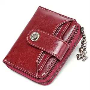 A Vintage Red Women's Wallet - RFID Blocking, Magnetic Closure, Multi-Functional Card Holder, with Coin Pocket and Detachable ID Window, Zipper Pocket, Card Holder Wallet, Comes with Gift Box