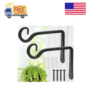 Plant Hangers Outdoor, 2 Pack 6 Inch Hanging Plant Bracket, Metal Hanging Plant Hooks, Wall Hooks (Black)