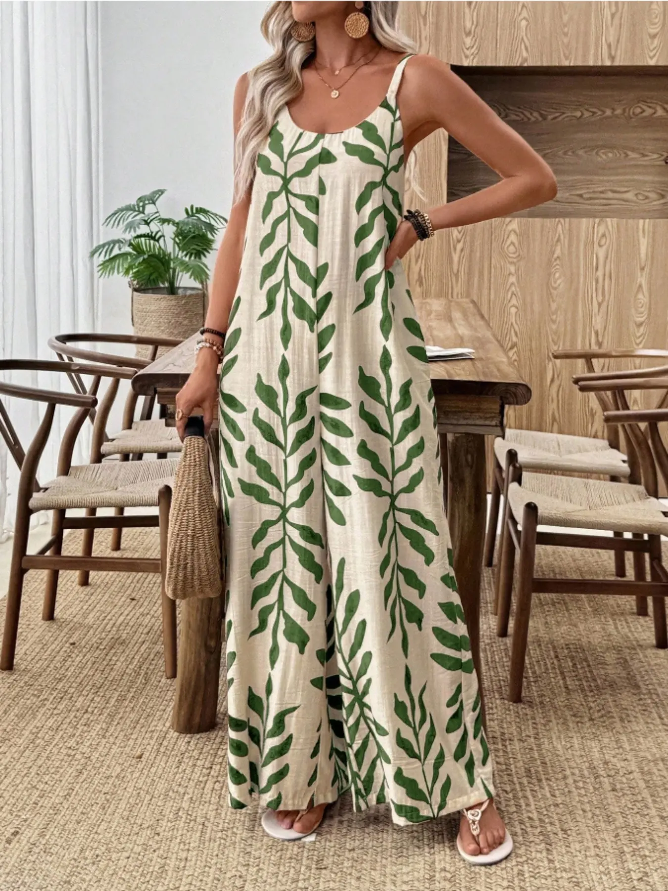 Casual Loose Fit Boho Bohemian Printed Halter Sleeveless Romper, Women's Summer Fashion One-Piece Jumpsuit, Sleeveless Cami Jumpsuit, Comfortable and Stylish, Casual Loose Jumpsuits, Halter Neck Romper