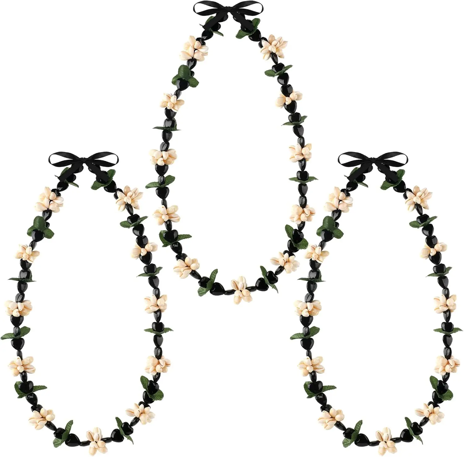 Rtteri Graduation Kukui Nuts Lei Hawaiian Leis with Cowrie Shell Faux Leaf  Adjustable Luau Party Accessories for Men Women