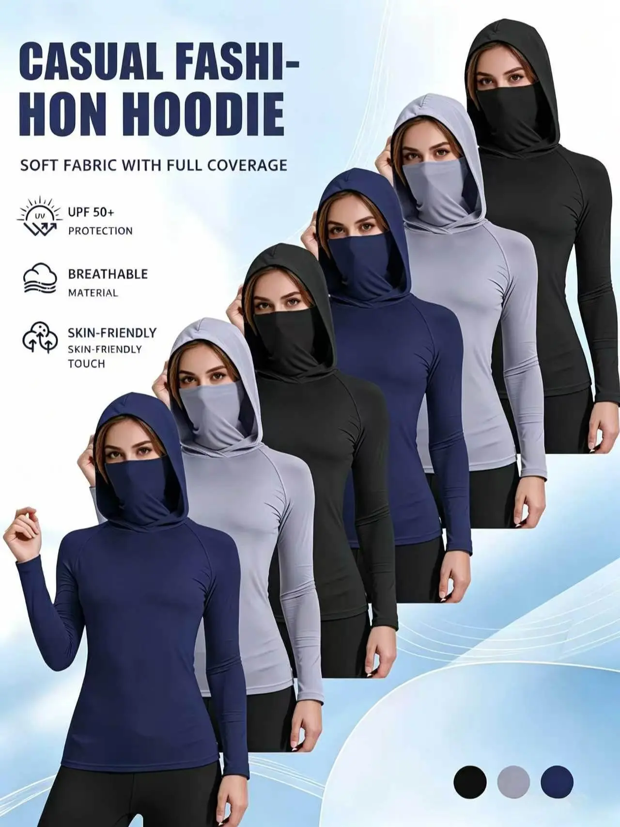 6-Pack Cooling Breathable Sun Protection Hoodies for Beach, Hiking & All Outdoor Sports