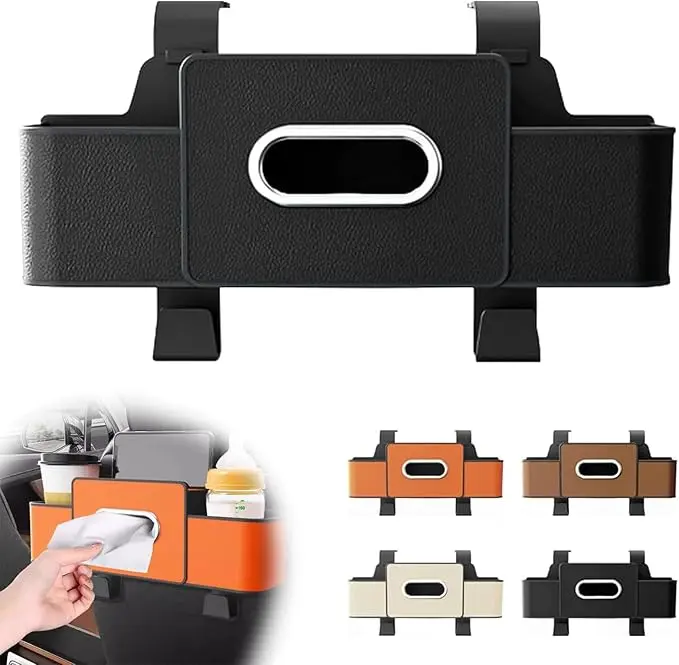 Multifunctional Back Seat Car Organizer, Universal Console Storage Box with Cup & Tissue Holders, Phone Slot & Handbag Storage, Black, Tissue Box, Drink Cup Holder, After-Sales Service